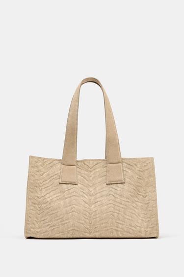 BOLSA DE COURO SERRAJE SHOPPER TRANÇADA - SAND/BROWN da Zara - Imagem 0