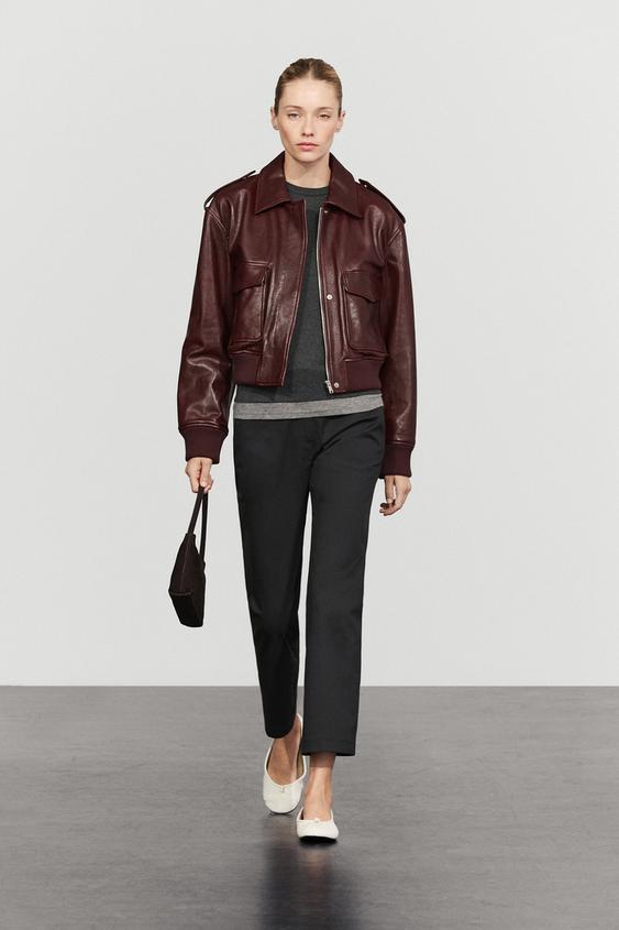 Cazadora bomber bolsillos piel napa - Granate de Zara - Imagen 0