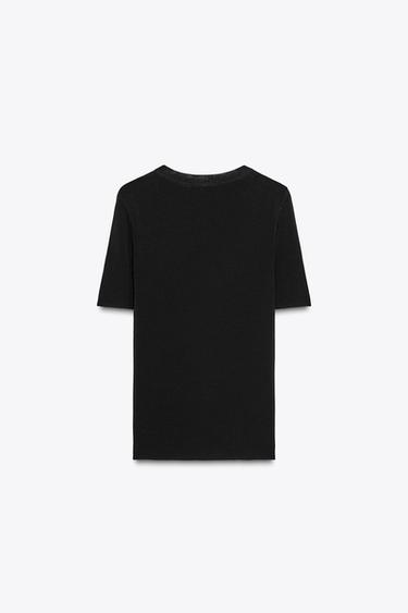 SHORT SLEEVE KNIT TOP - Black by Zara - Image 5