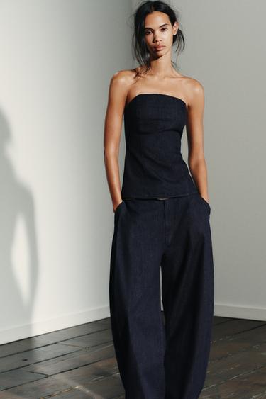 TRF DENIM BANDEAU-TOP - mørk indigo fra Zara