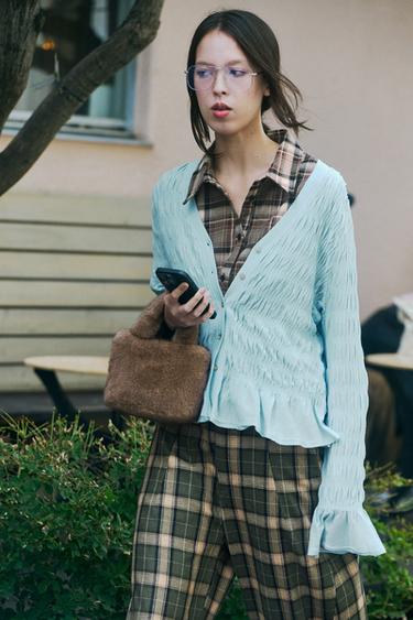 GATHERED KNIT CARDIGAN - Light blue by Zara