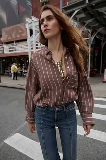 CAMISA RATLLES BUTXACA - Marró / Cru de Zara