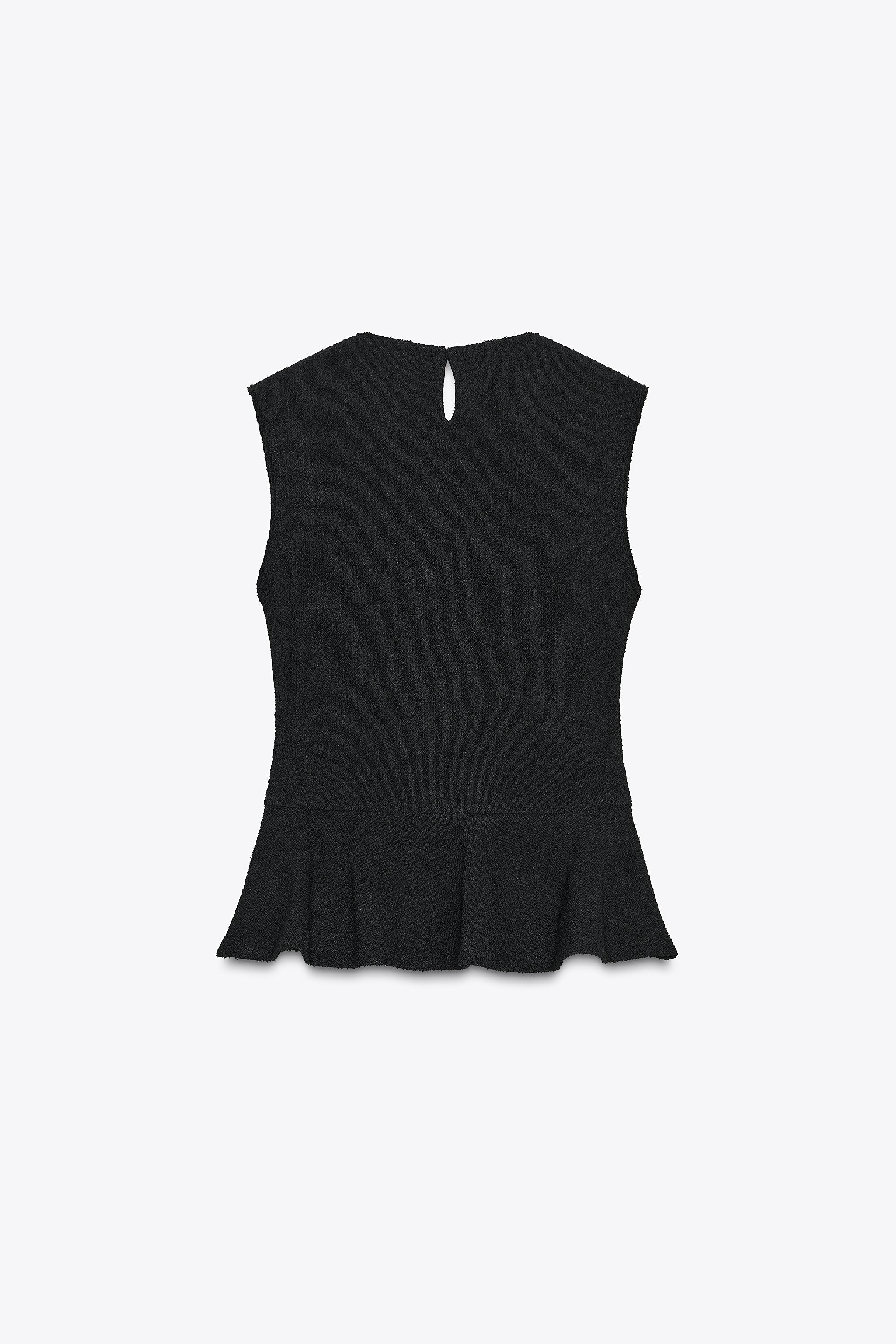 BOUCLÉ BUCKLE PEPLUM TOP