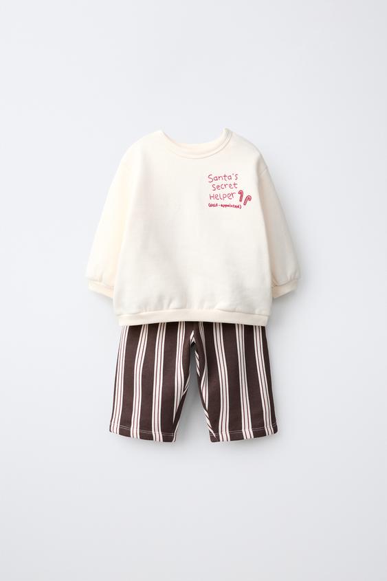 ENSEMBLE SWEAT ET PANTALON RAYURES - Écru de Zara - Image 0