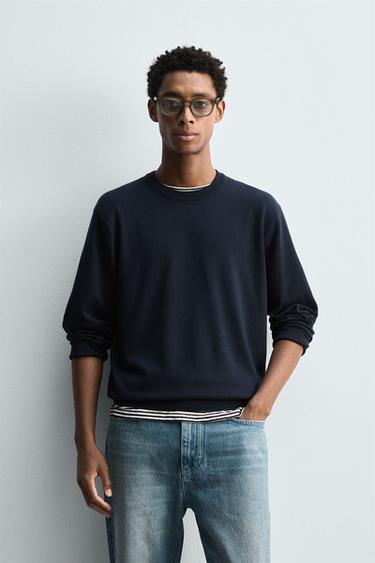 TEXTURED COTTON SWEATER - Dark navy by Zara