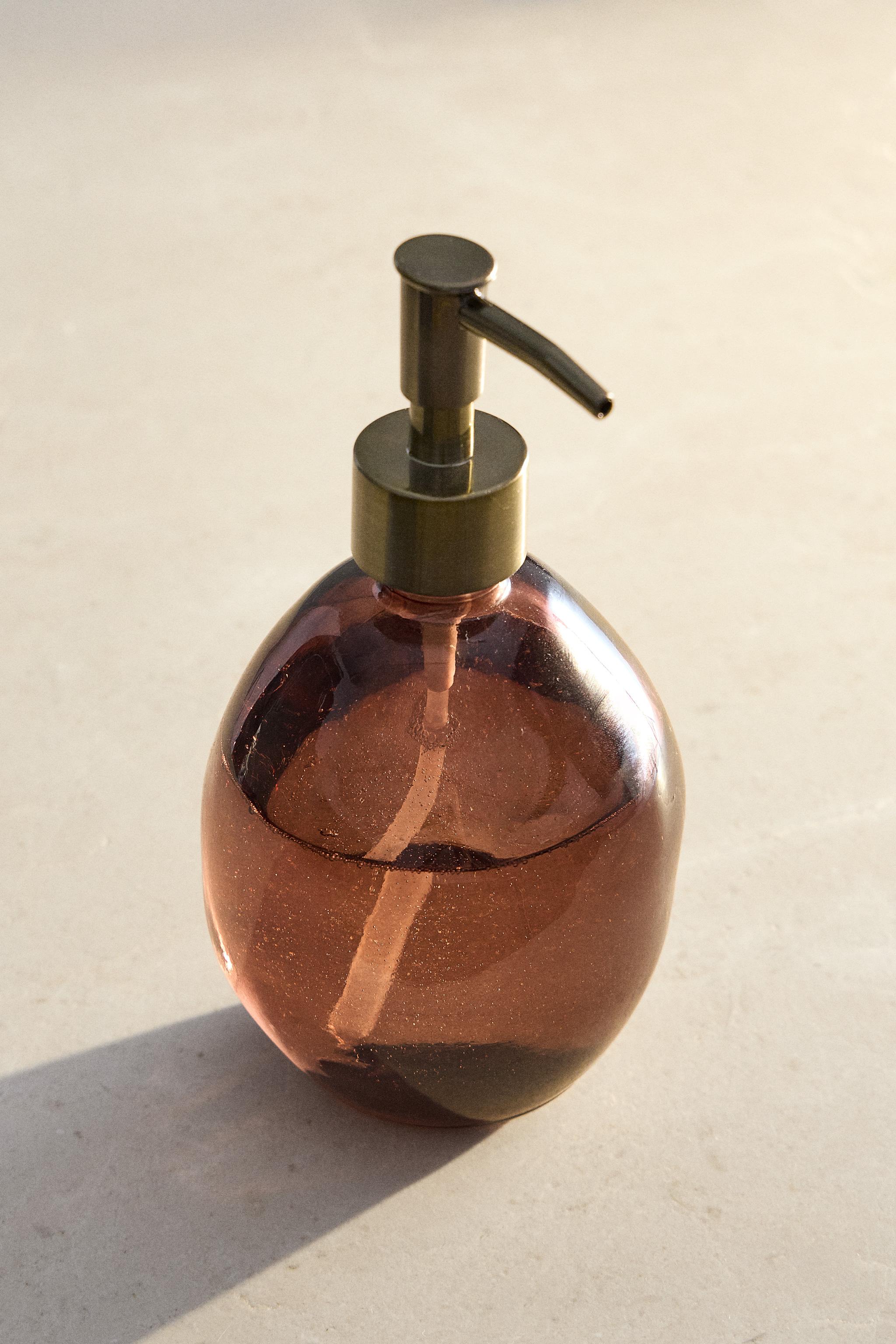 PINK GLASS SOAP DISPENSER