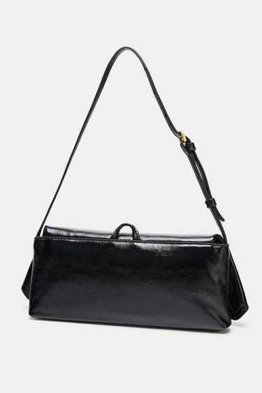 LEATHER SHOULDER BAG WITH FLAP - Black by Zara - Image 3