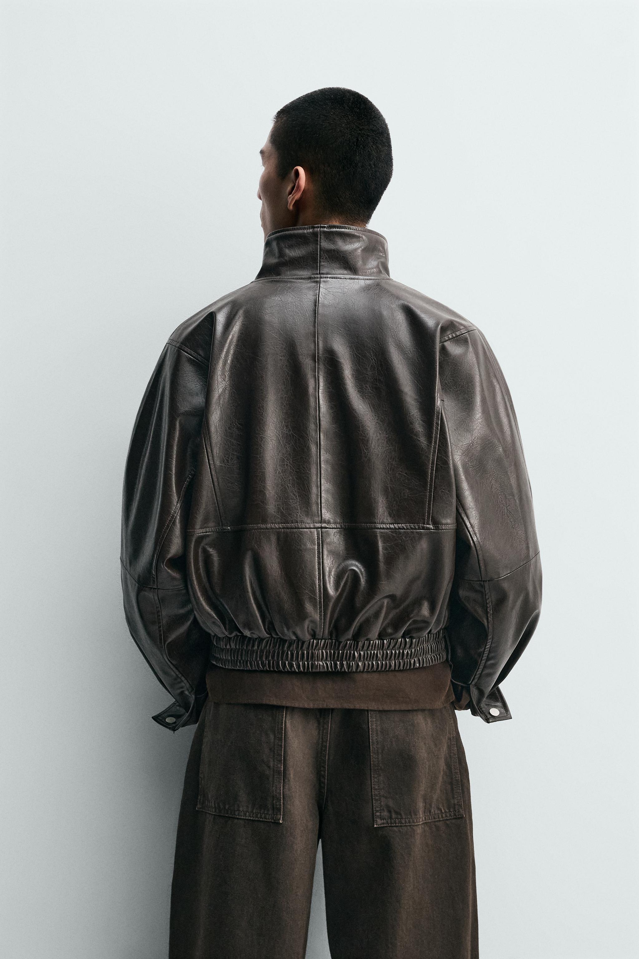 CROPPED FIT LEATHER EFFECT JACKET - Brown | ZARA Turkey