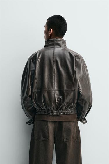 CROPPED FIT LEATHER EFFECT JACKET - Brown by Zara - Image 2