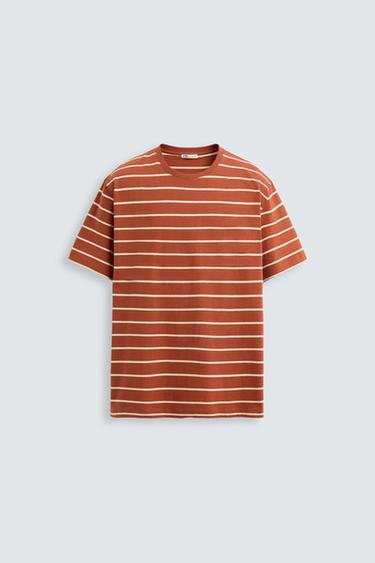 Zara BASIC MEDIUM WEIGHT T-SHIRT - Brown / Ecru