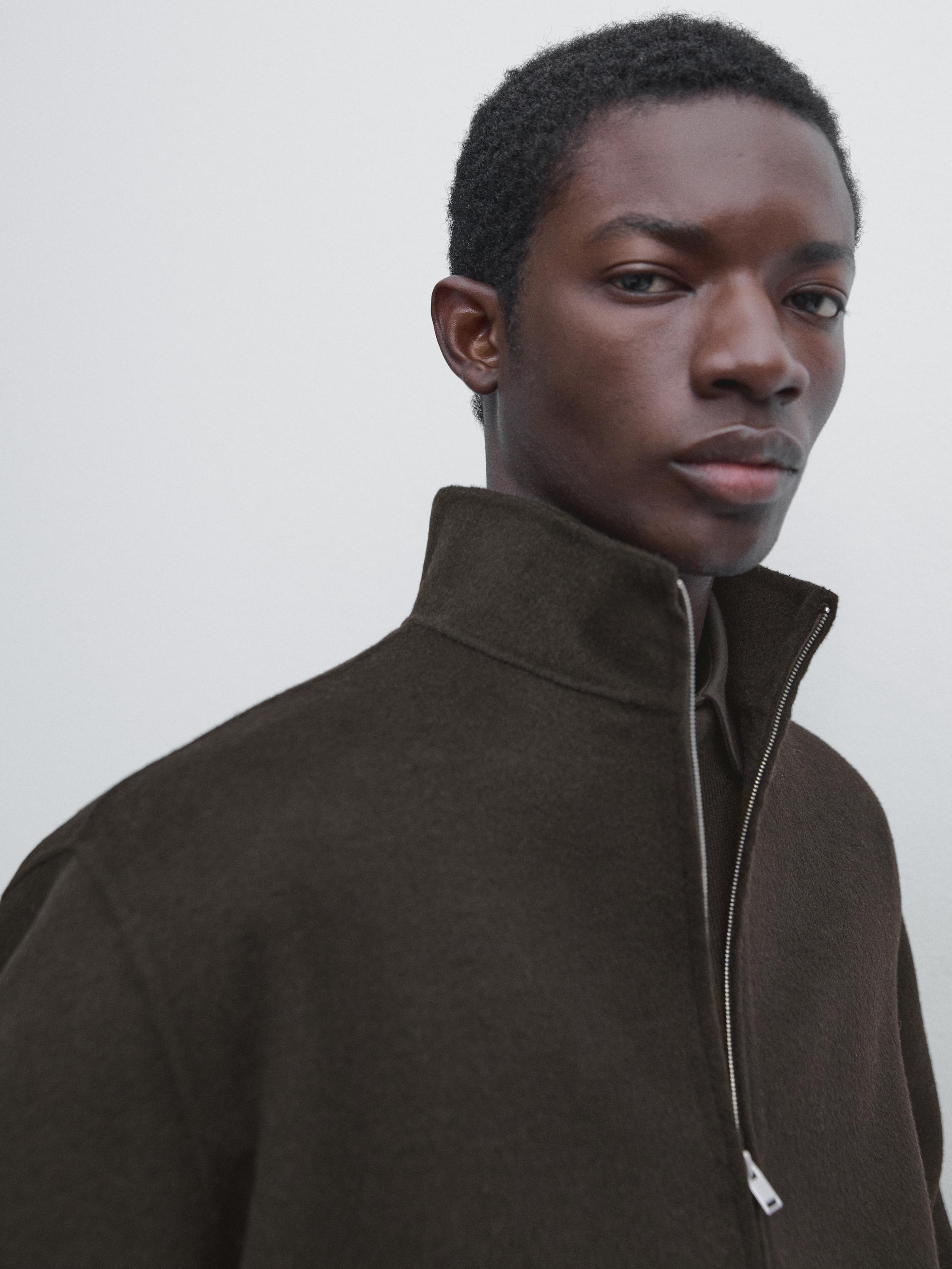 Wool blend high neck jacket