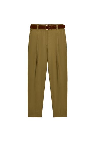 HOSE MIT BUNDFALTEN UND GÜRTEL - Khaki von Zara