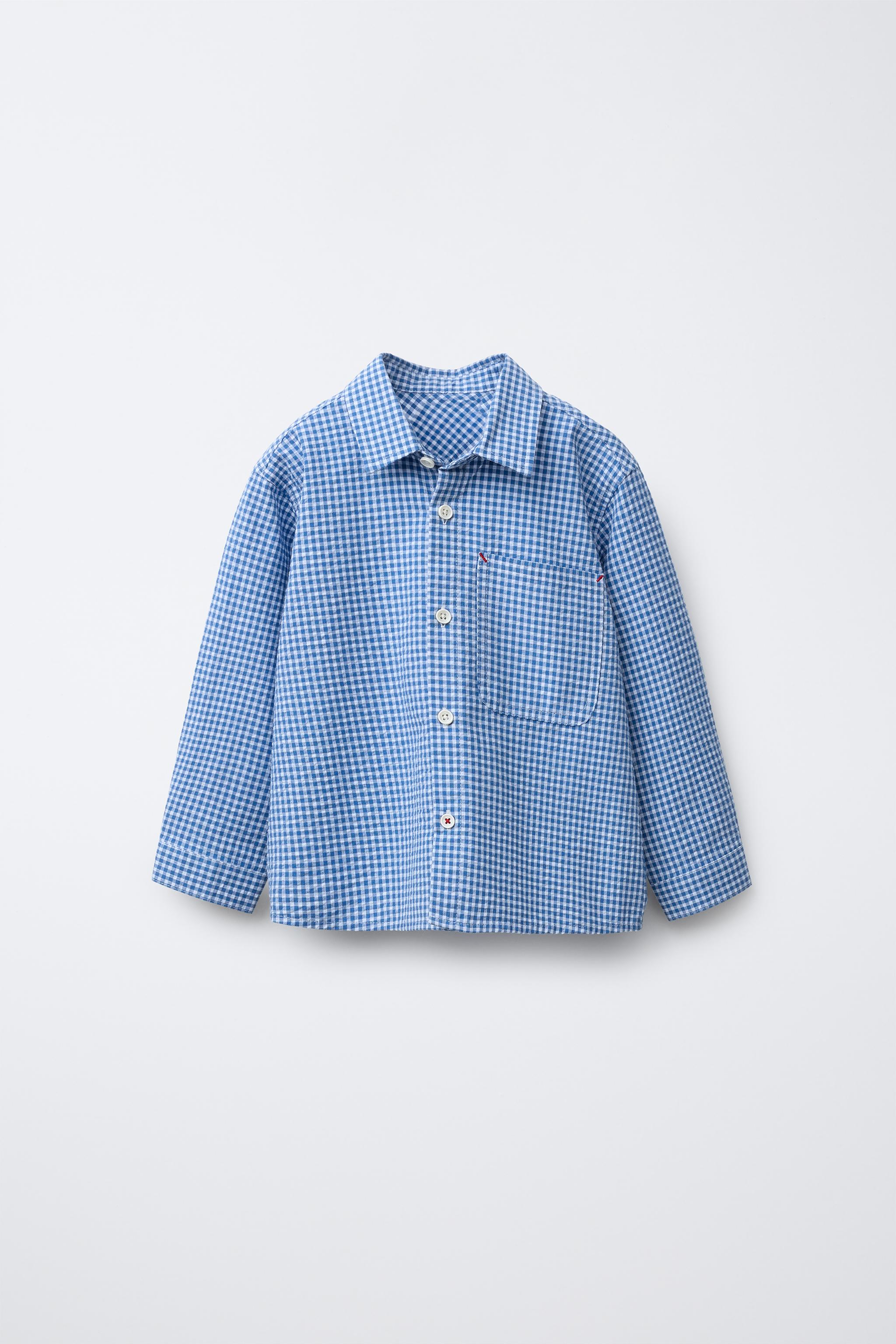 ギンガムチェック柄ポケットシャツ - ブルー | ZARA Japan / 日本