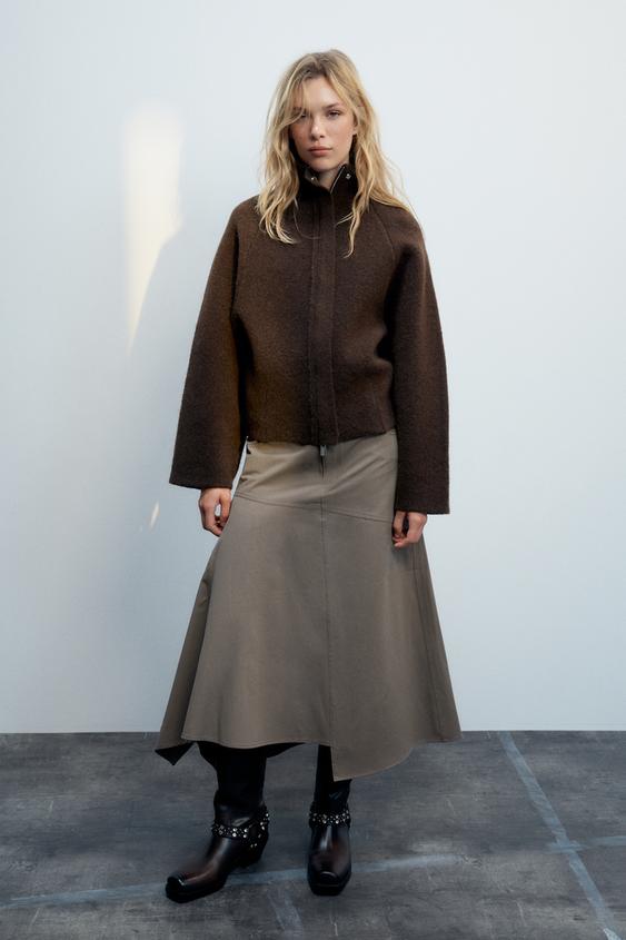 ZIP-UP KNIT CARDIGAN - Dark brown by Zara - Image 0