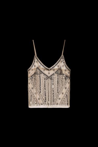 TOP LENCERO BORDADO - Dorado de Zara - Imagen 0