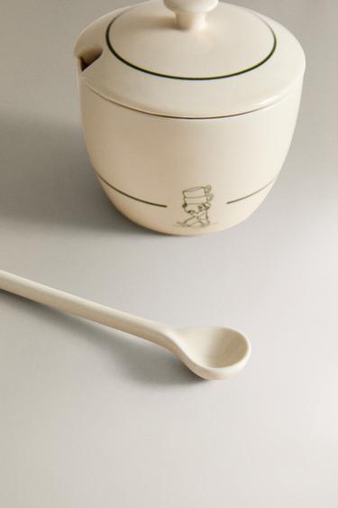 STONEWARE CAFÉ SUGAR BOWL - White / Green by Zara - Image 2