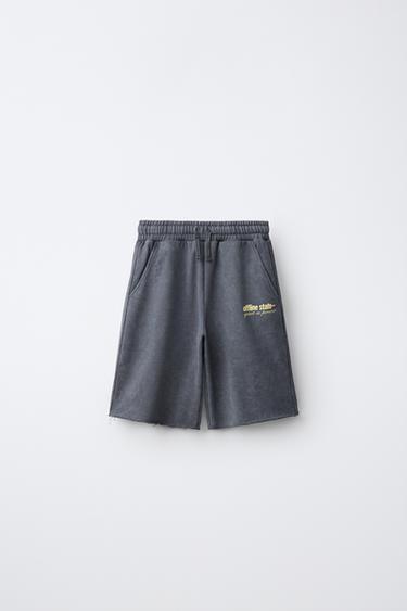 LONG SLOGAN PRINT BERMUDA SHORTS - Anthracite grey by Zara - Image 0