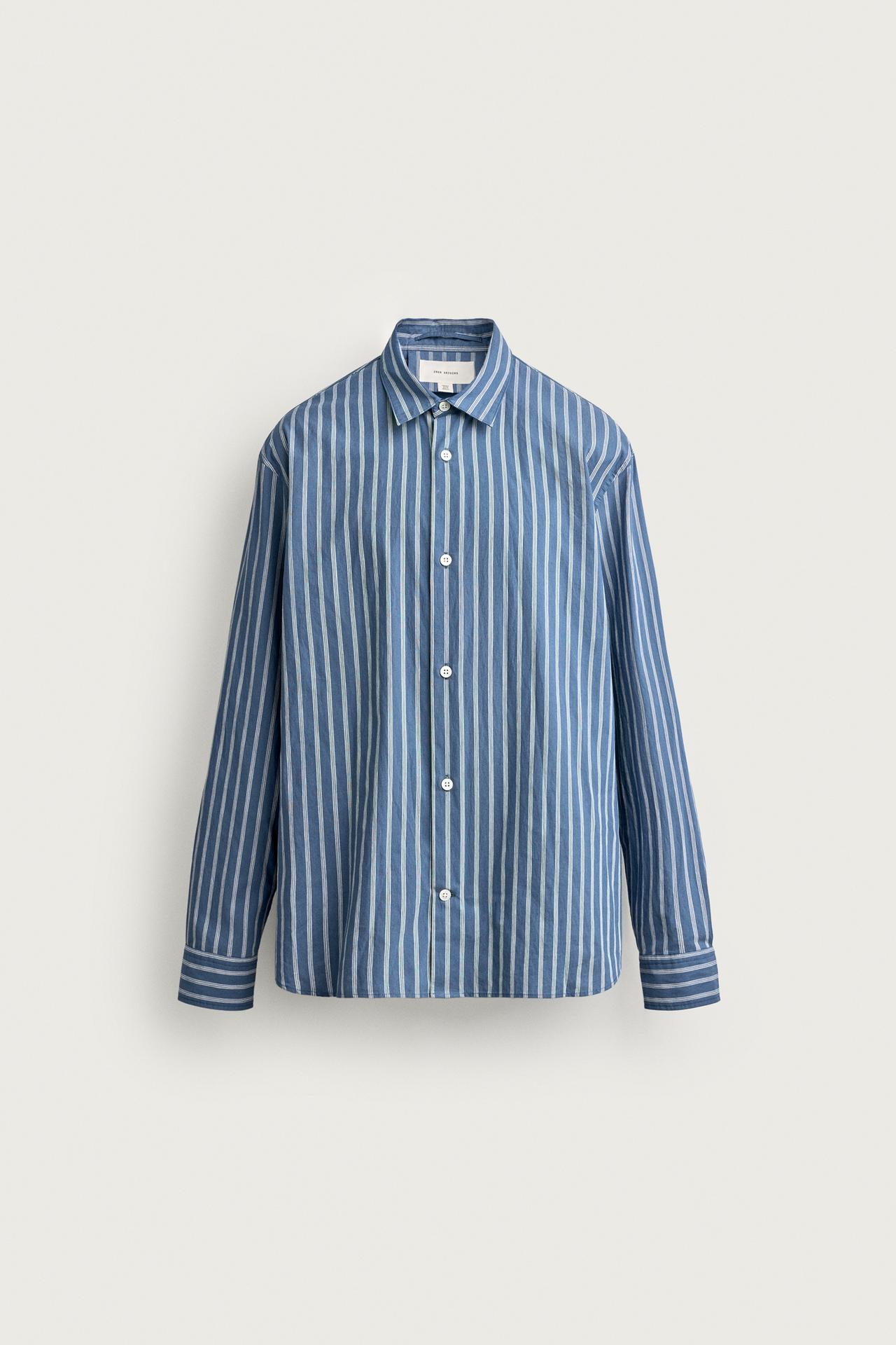 STRIPED RELAXED-FIT SHIRT — Light indigo