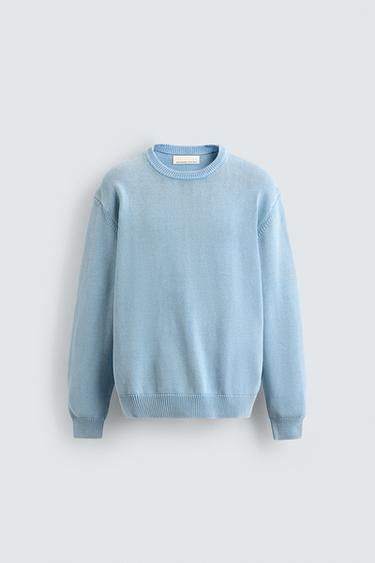 СВИТЕР ИЗ ХЛОПКА С ЭФФЕКТОМ ПОТЕРТОСТИ — ЛИНЯЛЫЙ ГОЛУБОЙ от Zara