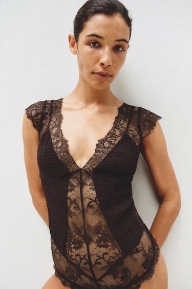 BODY BIMATIÈRE EN DENTELLE - Grenat de Zara