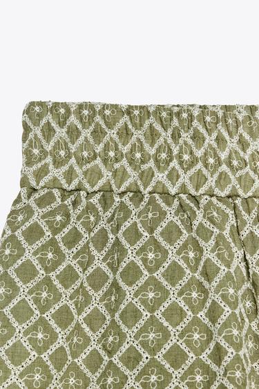 PERFORATED EMBROIDERED BERMUDA SHORTS - ecru/khaki by Zara - Image 6