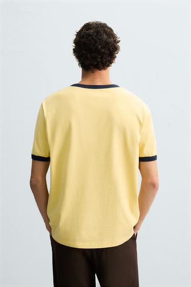 WASHED RIB EMBROIDERED T-SHIRT - Yellow by Zara - Image 2