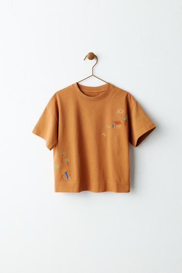 EMBROIDERED T-SHIRT - Ochre by Zara