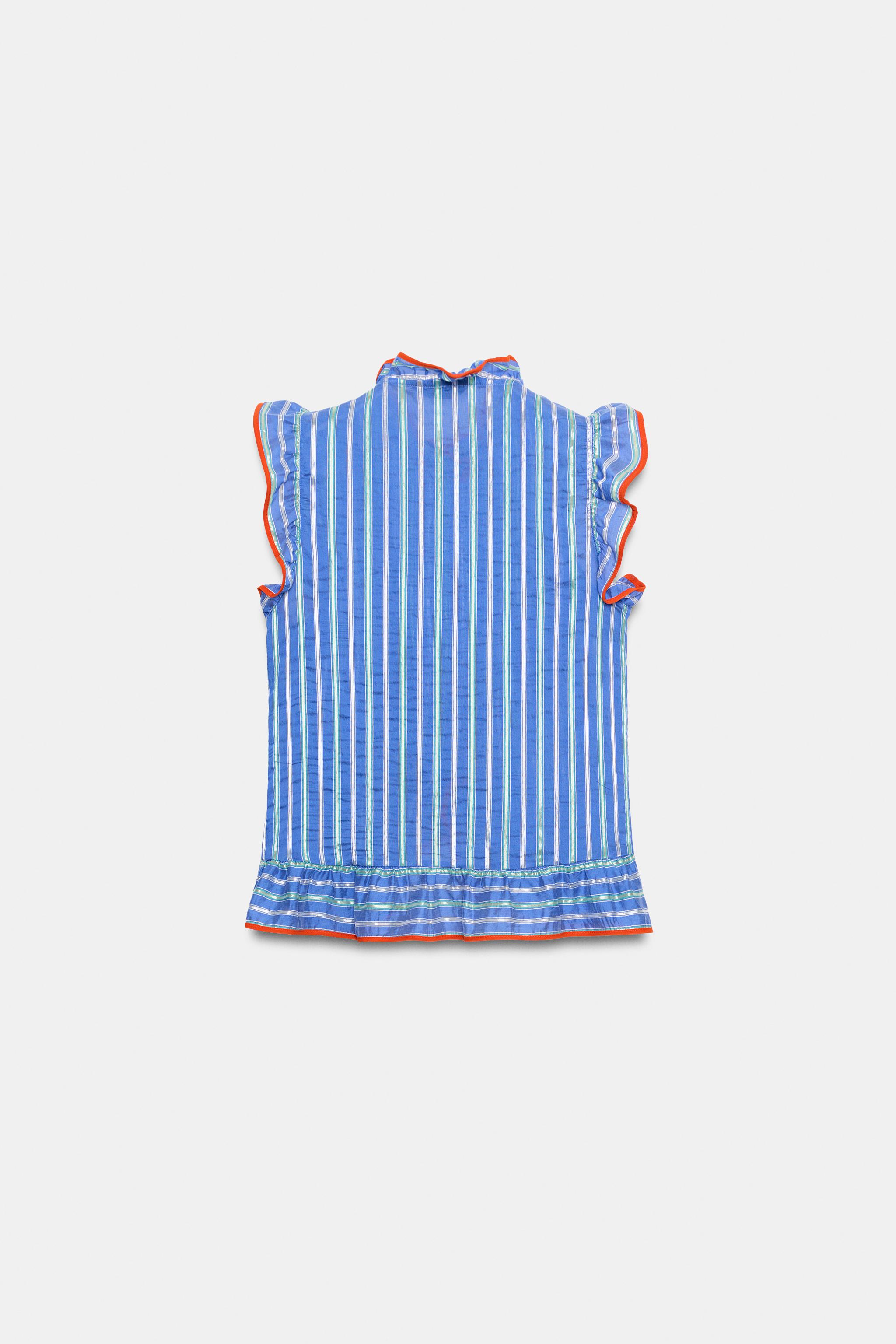 Женские рубашки Zara STRIPED RUFFLE SHIRT — фото 6