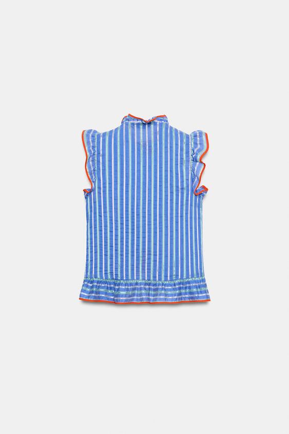 CHEMISE À RAYURES ET VOLANTS - Bleu de Zara - Image 5