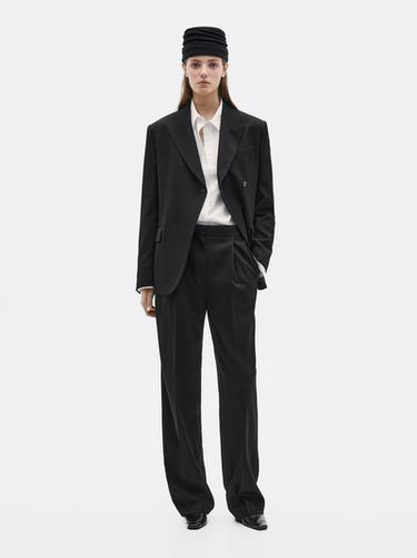 Zara 100% wool wide-leg trousers with dart - LIMITED - Black