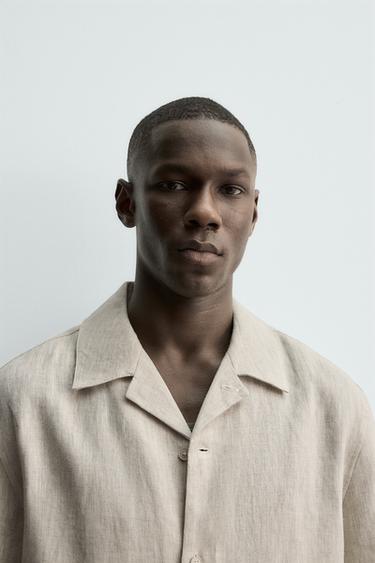 100% LINEN RELAXED FIT SHIRT - Light beige by Zara