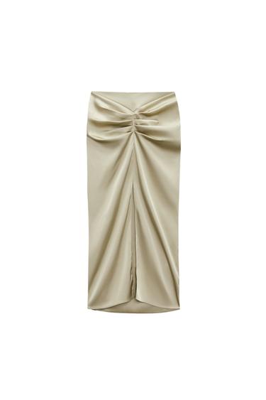 GATHERED SATIN SKIRT