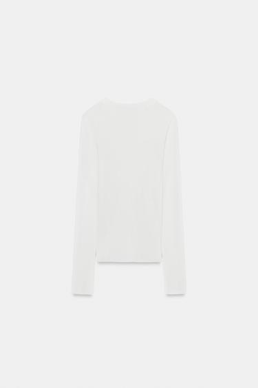 FINE KNIT SEMI-SHEER TOP - White by Zara - Image 8