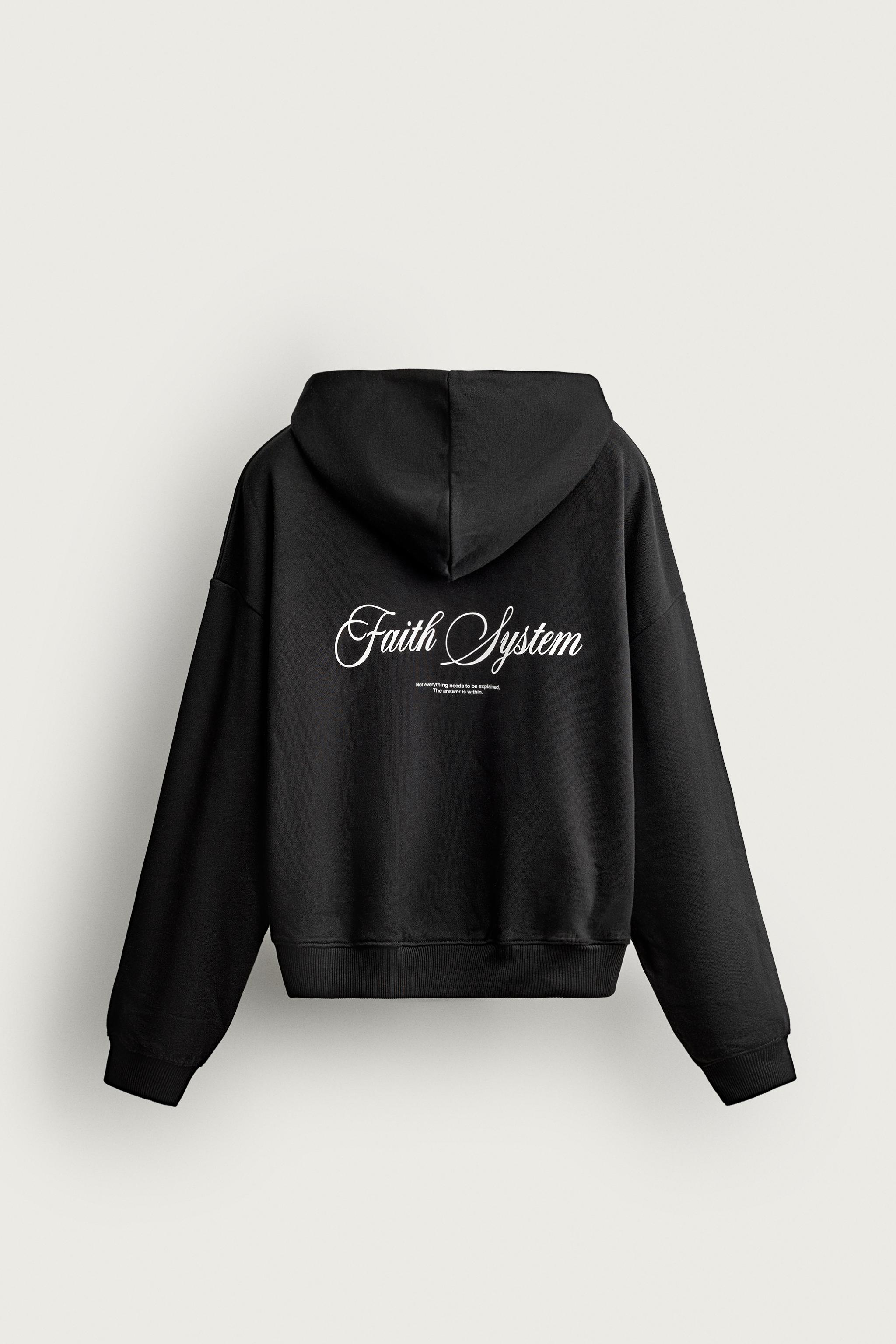 PRINTED ZIP-UP HOODIE — Black