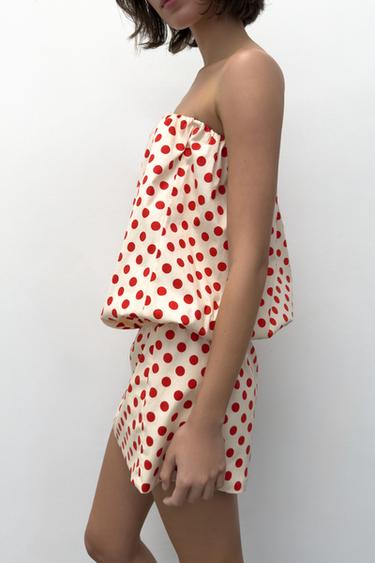 VESTIDO PALABRA DE HONOR LUNARES - Crudo / Rojo de Zara