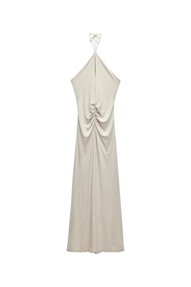 LONG DRAPED HALTER DRESS