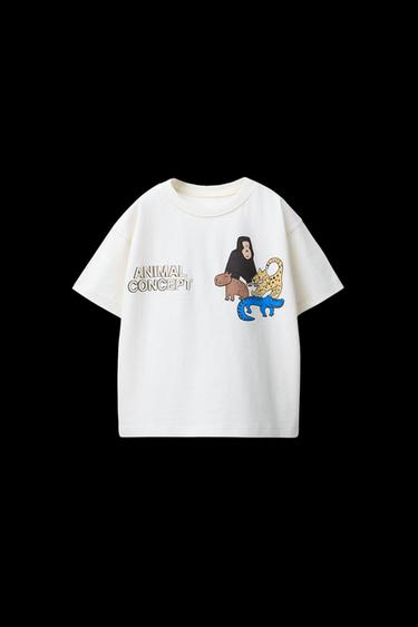ANIMAL PRINT T-SHIRT - Oyster-white by Zara - Image 0