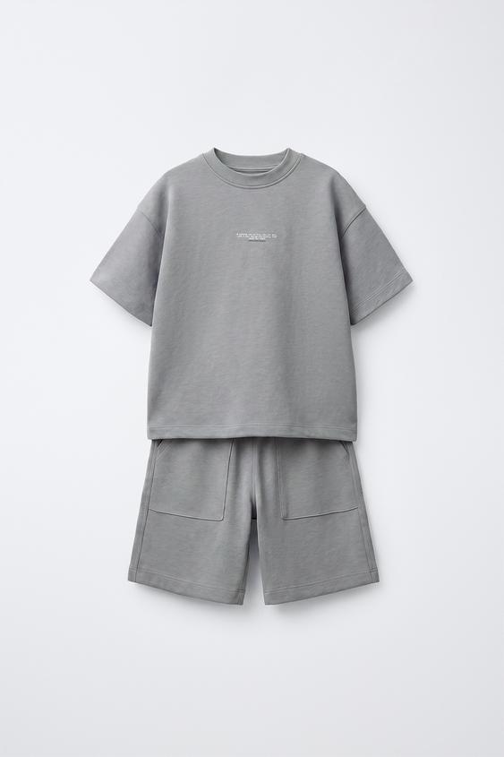 INTERLOCK T-SHIRT AND BERMUDA SHORTS SET - Grey marl de Zara - Imagen 0
