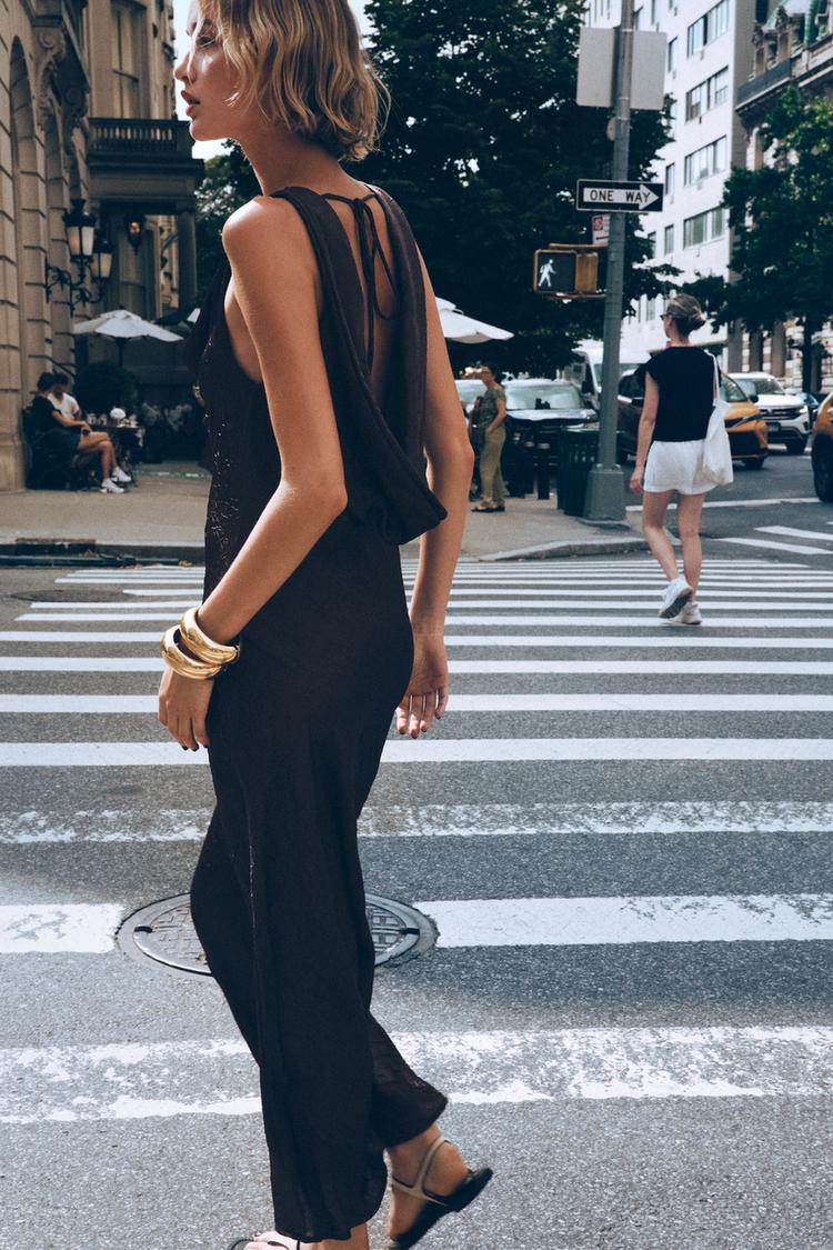 WRINKLED EFFECT SATIN MIDI DRESS