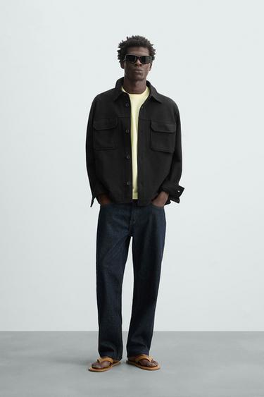 Zara TEXTURED COMFORT OVERSHIRT - Black - Image 0