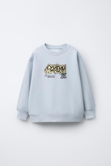 Zara GRAFFITI SWEATSHIRT - Light blue