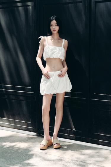 Zara 府綢氣球上衣 - 白色