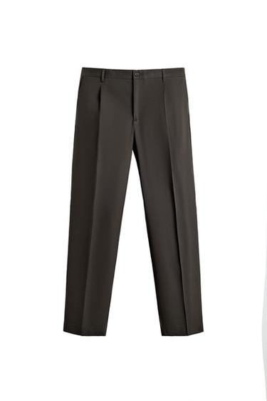 REGULAR FIT COTTON BLEND SUIT TROUSERS - Brown by Zara