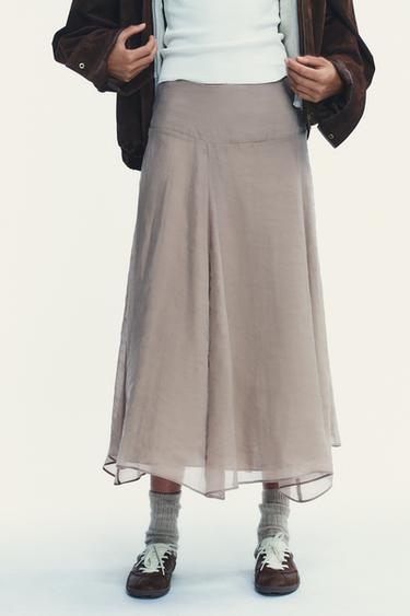 FALDA MIDI DOBLE CAPA - Gris topo de Zara