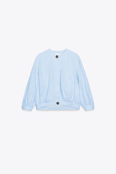BOMBER JACKET WITH LINEN BLEND - Light blue by Zara - Image 4