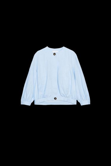 Zara LINEN BOMBER JACKET - Light blue - Image 0