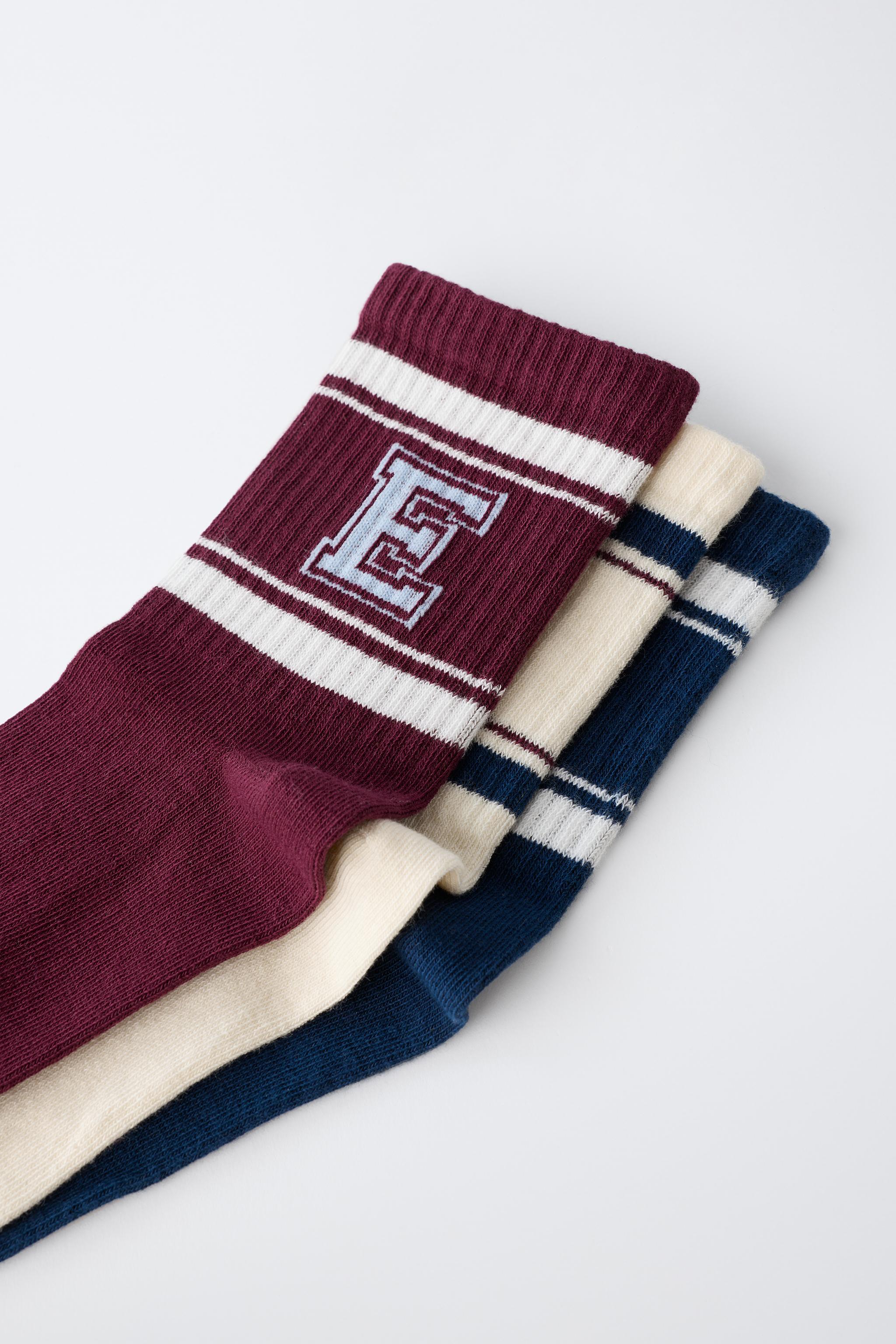LOT DE TROIS PAIRES CHAUSSETTES MI-HAUTES RAYURES VARSITY