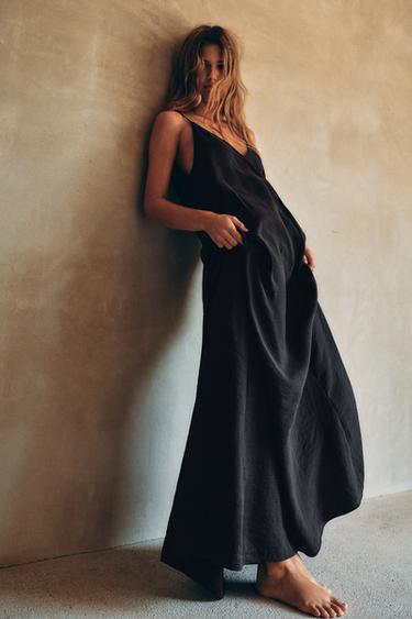 FLIESSENDES MIDI-KLEID - Schwarz von Zara