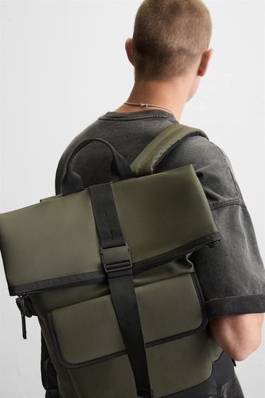 RUBBERISED FLAP BACKPACK - Khaki Green by Zara - Image 0