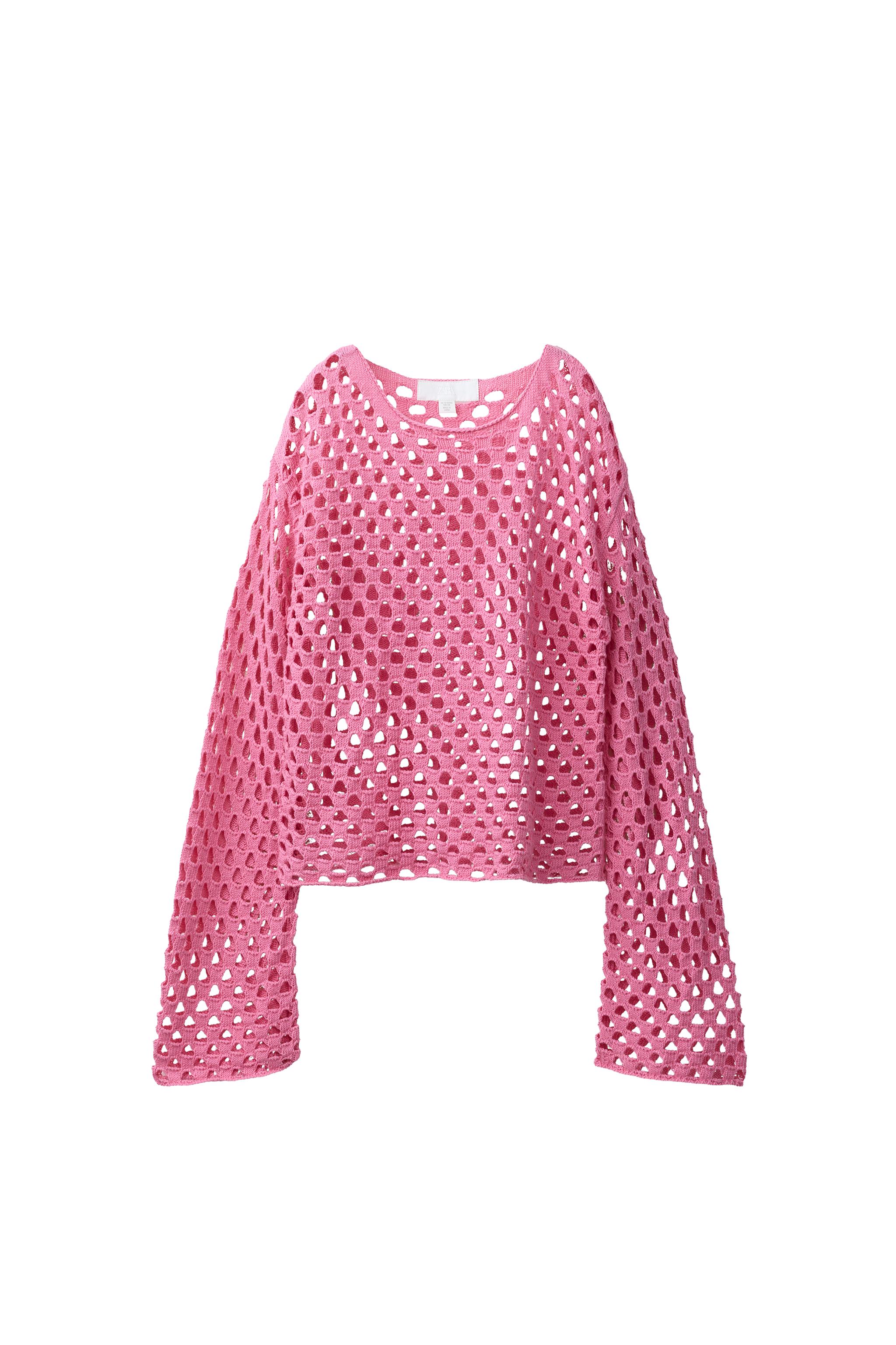 ZARA  ラメピンクニット S-M 新品 ZARA ザラ フリルトリムニットセーター フリル ピンク｜Yahoo